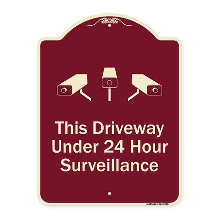 Signmission Designer Series-This Driveway Under 24 Hour Surveillance With Graphics, 24" H, BU-1824-9748 A-DES-BU-1824-9748